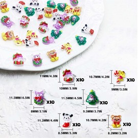 60PCS Cute Christmas Nail Decoration 3D Cartoon Bear Resin Nail Decoration Suitable for Kawaii DIY Nail Decoration Accessories and Jewelry Accessories