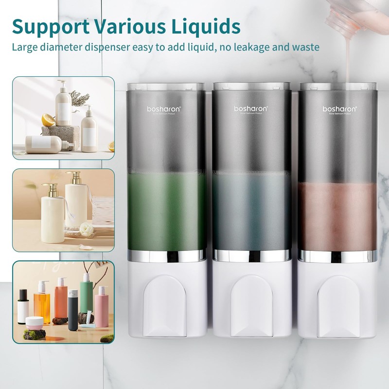 3-in-1 Shower Soap Dispenser, 3×500 ml Shampoo and Conditioner Dispenser