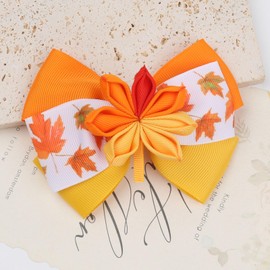 HIFANMM Fall Thanksgiving Hair Clips Maple Leaf Bow Hair Accessories for Women Girls Autumn Leaf Handcrafted Hairpins Orange Red Alligator Hair Barrettes for Girls Thanksgiving Party Supplies Decor