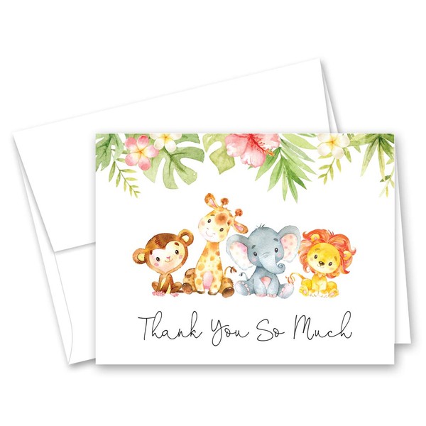 InvitationHouse Jungle Animals Baby Shower Thank You Cards - Set of 50
