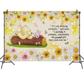 Classic Winnie Baby Shower Backdrop, Winnie Baby Shower Party Decorations Supplies for Girls, Quotes Pooh Photography Background Banner, Newborn Pooh Theme Birthday Party Banner 72 x 48 Inch