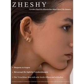 ZHESHY Gold Earrings Set Women's 3 Pairs 14K Gold-Plated Silver 925 Small Hoop Earrings Hanging Earrings with Zirconia Waterproof Hypoallergenic Golden Stud Multiple Piercings Jewellery for Women,