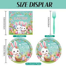 75 Pcs Easter Day Tableware Set Party Supplies,Happy Easter Bunny Party Disposable Decorations Paper Plates Napkins Forks for Kids Spring Celebrations Picnic Favors, Serve 25