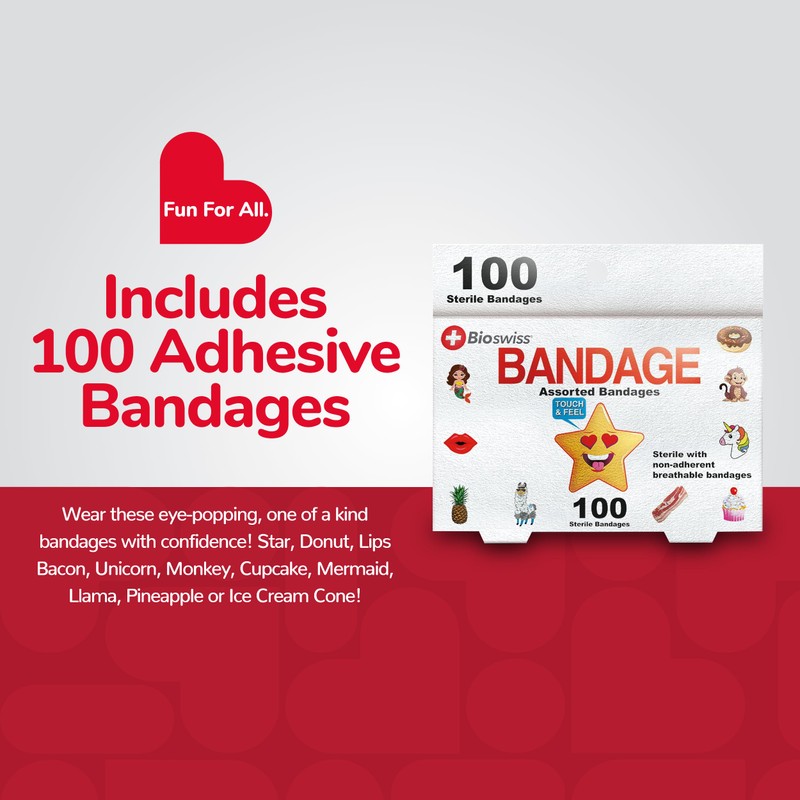 BioSwiss Bandages, Assorted Animal, Fun, and Food Shaped Self Adhesive