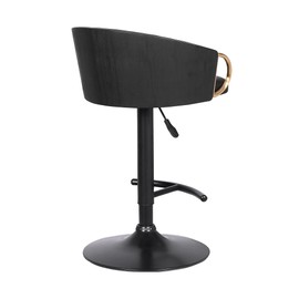 Armen Living Solstice Adjustable Black Faux Leather Swivel Barstool With Black Powder Coated Finish and Gold Accents