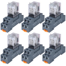 6PCS Electromagnetic Power Relay, 8-Pin 10A 24 AC Relay Coil with Socket Base, LED Indicator, DPDT 2NO 2NC - MY2NJ [Applicable for DIN Rail System]