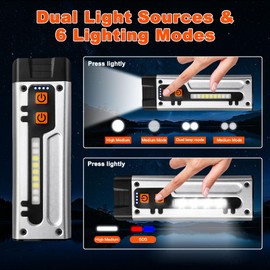 Ciwuzxs Flat Flashlight, EDC Flashlights Rechargeable Clip-On Light, 6 Modes Pocket LED Light, IPX6, for Signaling, Work, Outdoor or Indoor Use (2 Pack, Silver)