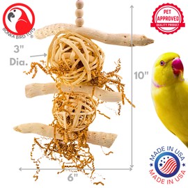 Bonka Bird Toys 1034 Driftwood Forage Tower, 10" x 6", Natural Chew and Foraging Toy for Medium Birds, Bamboo Balls, Crinkle Paper, and Wooden Beads, Supports Beak Health and Mental Stimulation