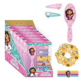 Gabby's Dollhouse Beauty Set – Includes 1 Brush, 2 Hairpins, 4 Scrunchies and 1 Fabric Scrunchie – Multicoloured – Inspired by Gabby's Dollhouse – Original Product Designed in Spain