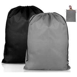 Pack of 2 Laundry Bags Travel, Waterproof Dirty Laundry Laundry Hamper, Large Foldable Laundry Bag with Drawstring for Dormitory and Travel Laundry Room (Black + Grey, 60 x 80 cm)