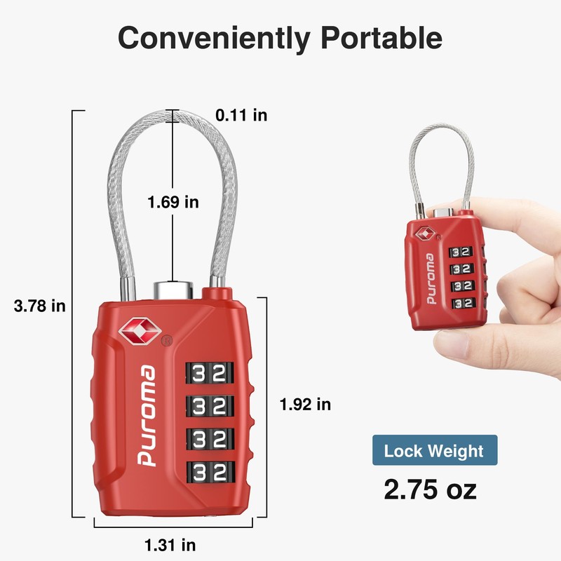 Puroma 2 Pack TSA Approved Luggage Lock, 4 Digit Combination