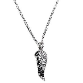 Women's Stainless Steel Mini Angel Wing Necklace accented with Crystals-Psalm 91:11