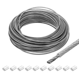 sourcing map 98Ft(30M) Wire Rope 304 Stainless Steel Cable 1/8"(3mm) Vinyl Coated with 10pcs Aluminum Sleeves for Hanging, Clotheslines, Lifting Transparent