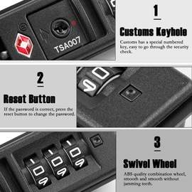 Abitzon 2 Pieces Black Tsa Combination Lock, 3-Digit Inch Code Lock, Suitcase Lock, Luggage Travel Lock, Built-in Luggage Lock, for Suitcases, Backpacks, Tool Boxes