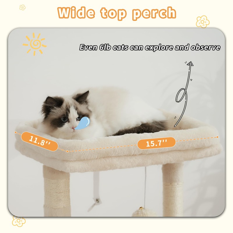 Heybly Cat Tree, Kitten Tower with Large Soft Cat Basket,