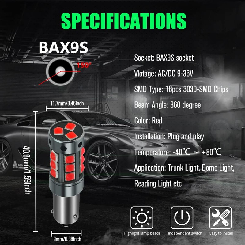 YEORO 2pcs AC/DC 9-36V H6W LED Bulbs White,600LM BAX9S 64132