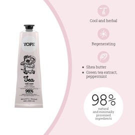 Yope Natural Hand Cream Green Tea Extract Mint Extract Hand Cream for Very Dry Hands Shea Butter Hand Lotion Hand Skin Regeneration 98% natural ingredients 100ml (Tea & Mint)