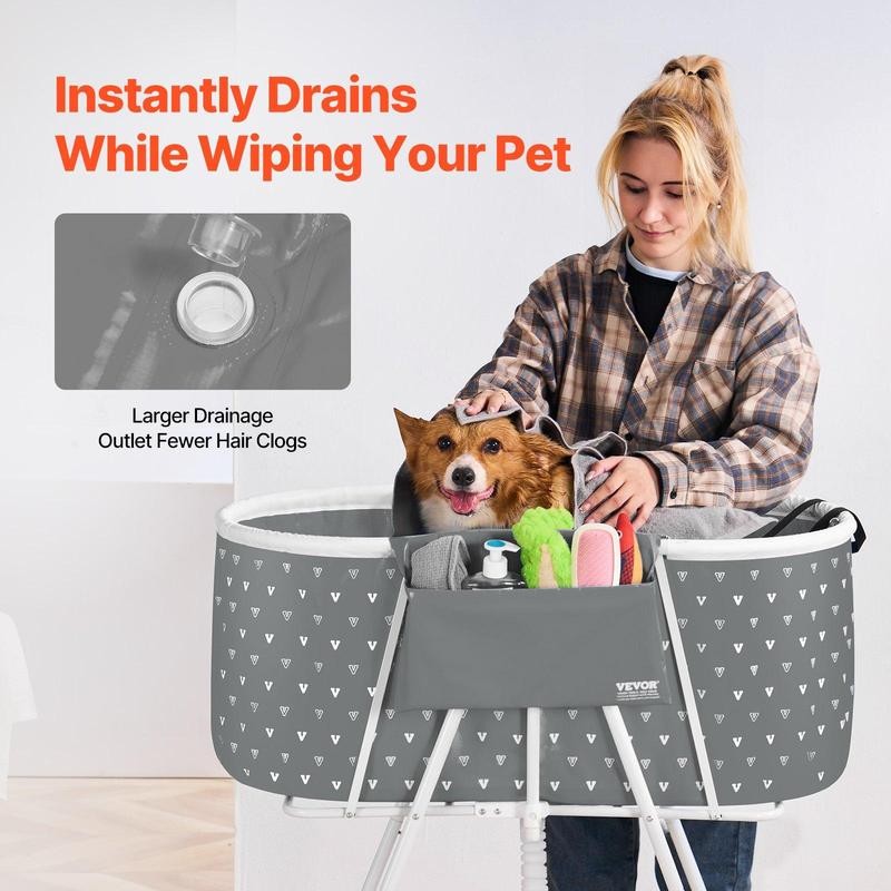 VEVOR Foldable Dog Bathtub Elevated Grey Shower Station for Small