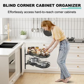 GWANLUKEJ Blind Corner Cabinet Organizer Pull Out Swing Right Lazy Susan for Corner Cabinet 36in, 2-Tier Shelf Kitchen Cupboard Magic Corner Pull Out with Soft Close, Adjustable Height, Black
