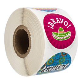 Spanish Teacher Reward Stickers / 500 Motivational Bilingual Espanol Kids Homework Worksheet Award Roll / 8 Alternating Encouraging Classroom Phrase Designs / 1.5" Elementary Student Recognition