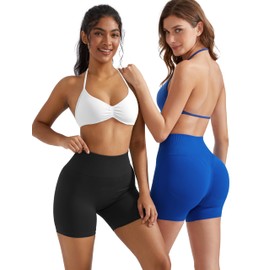 OMKAGI Halter Sports Bras for Women Padded Strappy Bra Open Back Workout Gym Crop(S,409-White)