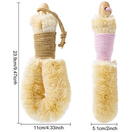 Beomeen 2Pcs Dry Brushing Body Brush for Lymphatic Drainage, Naturals Fibers Sisal Shower Brush for Cleaning Body, Exfoliator Back Scrubber for All Kinds of Skin, Bath, Khaki & Light Pink,L