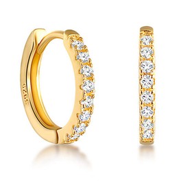 Mini Huggie Earrings Silver 925 Piercing Ear Cuffs Tiny Hoop Earrings with CZ 6mm (Mini-hoop-Gold-8mm)