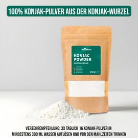 RheinNatur Konjak-Pulver 250 g - Glucomannan aus der Konjakwurzel - Natürlicher Ballaststoff, fördert das Sättigungsgefühl - Konjakmehl als Bindemittel & Stabilisator