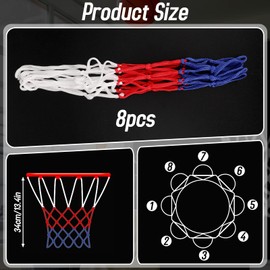 8 Pcs Mini Basketball Nets Replacement for 8"-10.25" Basketball Rims with 10 Loops, Nylon Small Basketball Hoop Net Outdoor Indoor Basketball Net for Kids