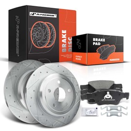 A-Premium 12.99 inch (330mm) Rear Drilled and Slotted Disc Brake Rotors + Ceramic Pads Kit Compatible with Select Dodge and Jeep Models - Durango/Grand Cherokee 2011-2020, 6-PC Set
