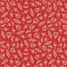 Santa's Stash Red Ornaments 100% Cotton Fabric by The Yard