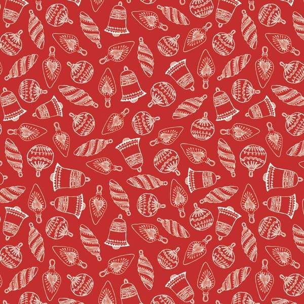 Santa's Stash Red Ornaments 100% Cotton Fabric by The Yard