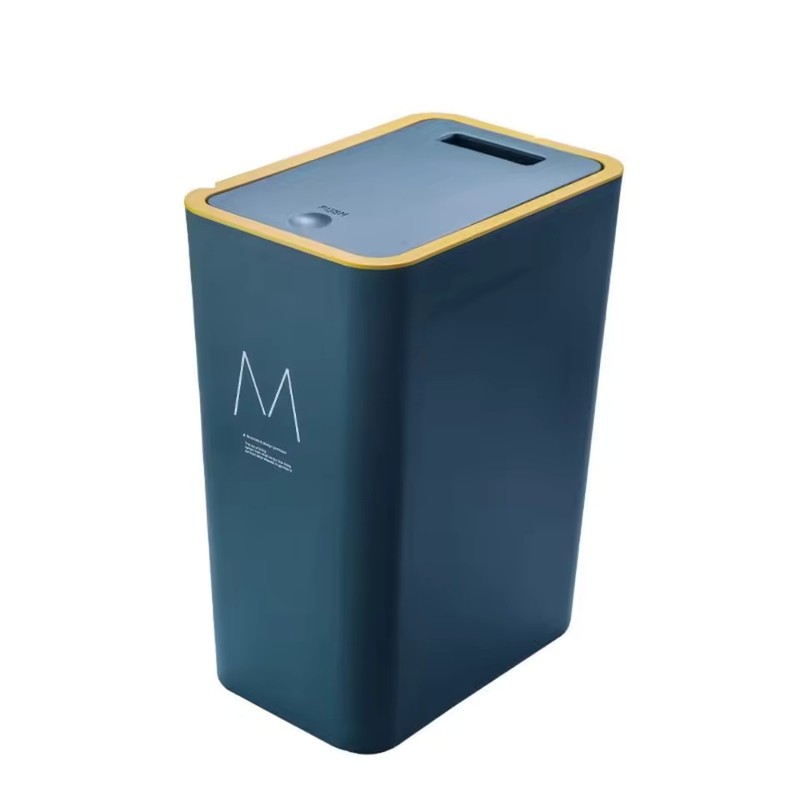 Press-Type Plastic Trash Can with Lid, 10L/15L Slim Rectangular Waste