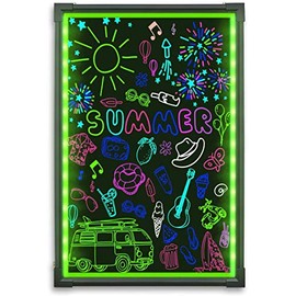 Hosim LED Message Writing Board, 24" x 16" Illuminated Erasable Neon Effect Restaurant Menu Sign with 8 Colors Markers, 7 Colors Flashing Mode DIY Message Chalkboard for Kitchen Wedding Promotions