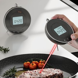 Mrbin Kitchen Cooking Thermometer Timer for Meat, Outdoor Portable Instant Read Digital Laser Baking Bread Food Grill Oven Steak Candy Bbq Temperature, Visual Stop Watch Electric Countdown Clock, Grey