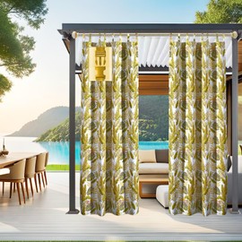 Comlax Outdoor Curtains Waterproof, 132x275 cm Curtains for Pergola Garden Gazebo Windproof & Privacy Protection Thermal Insulation Sun Blackout Detachable Buckle, Gold