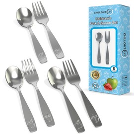 CHILLOUT LIFE Stainless Steel Kids Silverware Set 6 Pieces - Child and Toddler Safe Flatware - Kids Utensil Set - Metal Kids Cutlery Set (Includes 3 Small Kids Spoons & Kids 3 Forks)