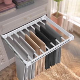 CNCEST Pull Out Trousers Rack, Retractable Wardrobe Pants Rack, Adjustable Wall Mount Closet Pants Rack for Hanging Jeans, Shorts, Skirts, Slacks, Ties, Scarves 23.62-33.46 in (Silver White)