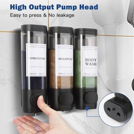 Shampoo and Conditioner Dispenser,Shower Dispenser 3 Chamber No Drill Shampoo Dispenser for Shower Wall Mounted Shower Soap Dispenser Body Wash for Bathroom Hotel Kitchen,3 * 300ML,Black