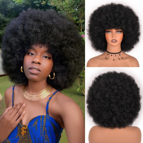 Vitorish Afro Wigs for Black Women 12Inches Glueless Synthetic Short