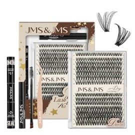 JMS&JMS Kit De Extensiones De Pestañas Diy, Kit De Grupos De Pestañas Individuales 40D + 50D, Rizo D, 280 Unidades, Bandas Finas, Pinzas Para Sellar Y Unir Pestañas, Fácil De Aplicar.