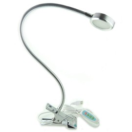 QUANS Dimmable Clip on Clamp LED Gooseneck Desk Light Lamp, Clip-on 3 Color Changeable Reading Lights, C-Clamp Nightlight, USB Port (Silver (3 Color Temperature))
