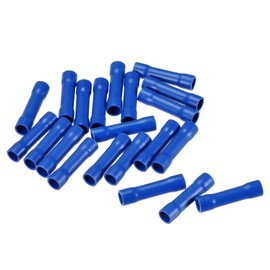 sourcing map Butt Crimp PVC Terminals Blue 16-14 AWG Fully Insulated for Electrical Wire Crimping, Pack of 21