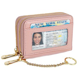 imeetu Rfid Credit Card Holder,Genuine Leather Businese Card Case,Rfid Blocking Wallet for Women & Men, Max - Pink, Small, Classic