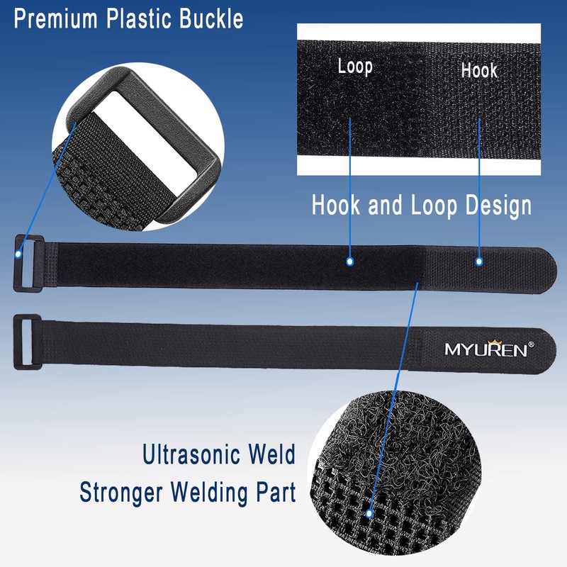 1"x 24"-12 Pack Reusable Fastening Cable Straps with Buckle Adjustable