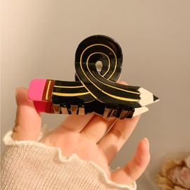 TECHPLUS Hair Claw Clips Funny Pencil Hairpin – Acetate Hairstyle Barrettes for Thick, Thin, Curly, Straight Hair – Back To School Gift for Women Teacher (Black)