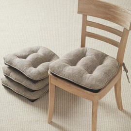 Quilmfoam Chair Cushions for Dining Chairs Set of 4, Kitchen Chair Cushions with Non-Slip Backing, Memory Foam Seat Cushions for Kitchen Chairs, Indoor Chair Pads with Ties, 15.5 x 15.5X 4, Khaki