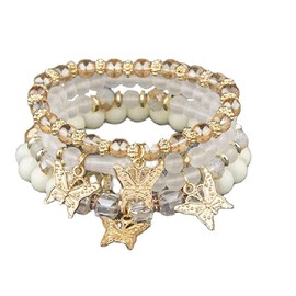 Bohemian Bracelets for Women Gold Beaded Stackable Stretch Bracelet Set Butterfly Elastic Multilayer Colorful Charm Bracelets Summer Beach Jewelry - Beige
