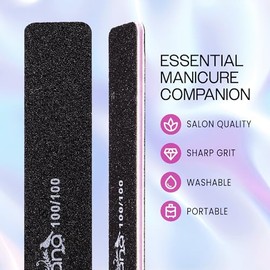 PANA Lima de uñas Emery Jumbo de doble cara para manicura, pedicura, uñas naturales y acrílicas, color negro (grano 100/100), paquete de 50 unidades