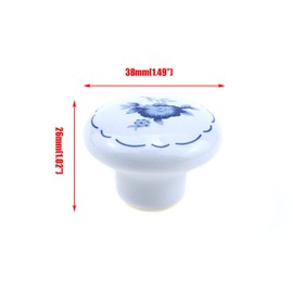 Quluxe 1-1/2 inch Ceramic Knobs Hand Painted Kitchen Cabinet Knobs Pulls Retro Drawer Handles for Dresser Cupboard Wardrobe- Blue Flower (Pack of 10)